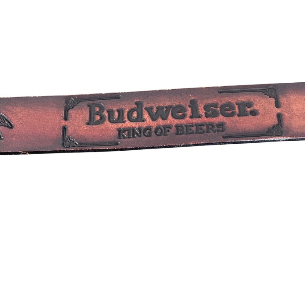 Budweiser King of Beers Mens Brown Leather Belt Eagle Buckle Made in USA Size 36 - Picture 6 of 11